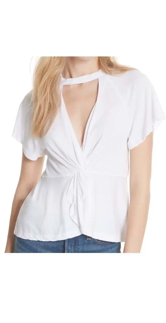 Free People Twist Front Choker Neck Top White XS boho festival chic